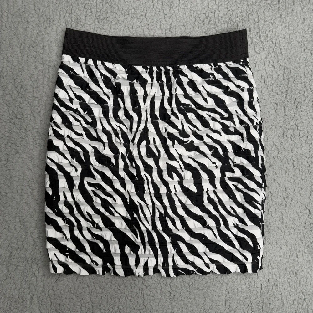 L8teR zebra print mini skirt black white ruched textured size M Y2K going out - Picture 2 of 7